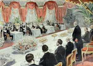 Diner gegeven aan Felix Faure door vertegenwoordigers van handel en industrie in 1897 (gravure)