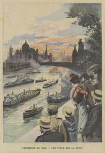 Drijvend carnaval op de rivier de Seine tijdens de Exposition Universelle van 1900 in Parijs