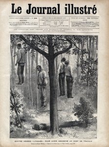Vier zwarte lynchmannen, doodgeslagen en opgehangen voor het vermoorden van een meester-werker in Florida door Fortune Louis Meaulle