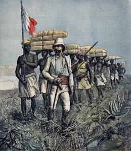 Luitenant Mizon (1853-99) op zijn missie van verkenning van het Benue-gebied in Nigeria, uit 