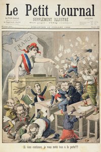 Titelpagina die een rel in het Huis van Afgevaardigden afbeeldt, illustratie uit het geïllustreerde supplement van Le Petit Journal, 10 juli 1898
