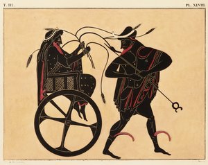 Afdruk van de decoratie op een Griekse amphora, met Triptolemus en Hermes, ca. 1858