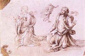 Drie studies van vrouwelijke figuren voor De vrouw van Samaria door Fra Bartolomeo