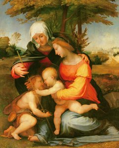 Madonna en Kind: St. Elisabeth en de jonge St. Johannes de Doper door Fra Bartolomeo