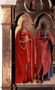Maagd en Kind op de Troon met Vier Engelen, detail van St. Johannes de Evangelist en Maria Magdalena, uit het Polittico di San Domenico (detail)