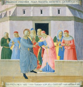 Inzetstuk met Judas die de beloning ontvangt door Fra (c.1387 1455) Angelico