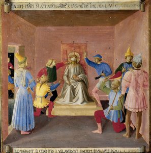 Jezus bespot door de soldaten. Leven van Christus, Armadio degli Argenti door Fra  Angelico