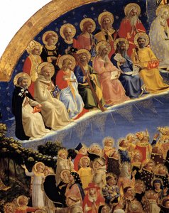 Het laatste oordeel: detail van de heiligen in het paradijs. Schilderij van Guido di Pietro (Fra Angelico) door Fra  Angelico