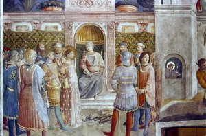 De veroordeling van St. Laurentius door keizer Valerianus door Fra  Angelico