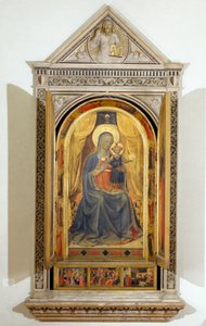 Het Linaiuoli Drieluik (met open luiken): De Maagd en het Kind op de troon met St. Johannes de Doper en St. Marcus