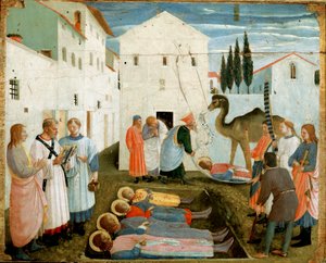 De begrafenis van de heiligen Cosmas en Damianus door Fra  Angelico