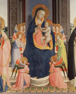 Detail van het Politico Di San Domenico met de Maagd en Kind op de troon met acht engelen door Fra Angelico