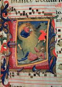 Historiated initiaal die de bekering van St. Paulus afbeeldt, detail uit een missaal, vroege jaren 1430