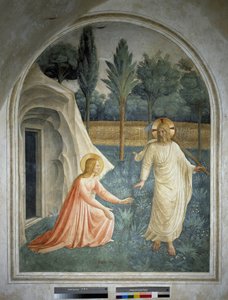 Noli me tangere. Jezus Christus weigert aangeraakt te worden door Sint Maria Magdalena. Fresco van Guido di Pietro door Fra Angelico