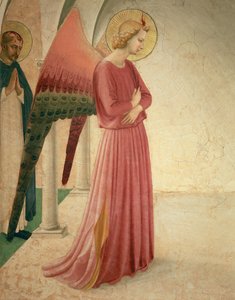 De Annunciatie, detail van de Engel Gabriël en St. Petrus de Martelaar, 1442 (detail)