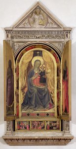 Het Linaiuoli Drieluik (met open luiken): De Maagd en het Kind op de troon met St. Johannes de Doper en St. Marcus, 1433 door Fra Angelico