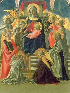 Madonna en Kind op de troon met engelen en heiligen