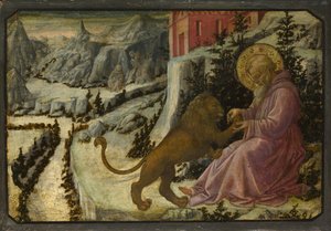 Sint Hiëronymus en de Leeuw Predella Paneel van het Pistoia Santa Trinità Altaarstuk, 1455-1460