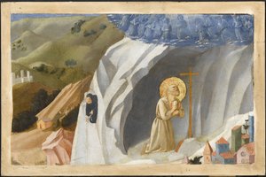 Sint Benedictus verleid in de wildernis, 1430 door Fra Giovanni Angelico da Fiesole