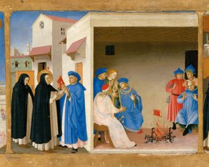 Het geschil van Sint Dominicus en het wonder van het boek Predella van het retabel De kroning van
