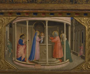 De Presentatie in de Tempel De Aankondiging retabel met 5 Predella scènes, 1430-1432