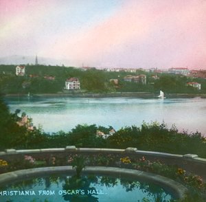 Uitzicht vanaf Oscarshall, Christiania, Oslo, Noorwegen, eind 19e-begin 20e eeuw