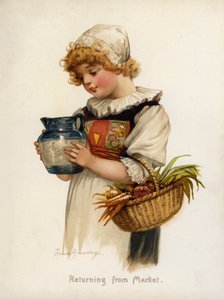 Meisjes: Terug van de markt (kleur litho)