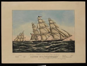 Aan Aaron J Westervelt Esq. bouwer van het New York clipper schip Sweepstakes, deze prent is respectvol opgedragen door de uitgevers