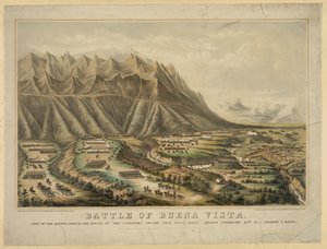 Voorbereidingen voor de Slag bij Buena Vista, ook bekend als de Slag bij Angostura, tussen generaal Zachary Taylor en generaal Antonio Lopez de Santa Anna