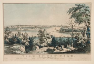 Uitzicht op New York vanaf Weehawken-North River door Frances Flora Bond Palmer