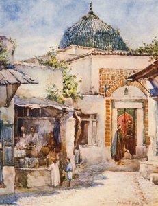 De frituurwinkel, Tunis (kleur litho) door Frances Nesbitt