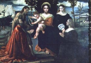 Madonna en Kind op de troon met heiligen en schenkers