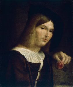 Portret van een jonge man met een roos