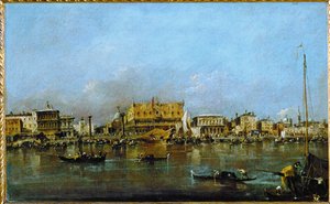 Het Dogenpaleis in Venetië gezien vanaf het San Marco bassin ...