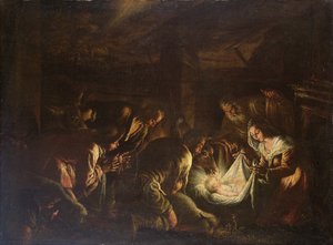 Aanbidding der Herders, 1588-90 door Francesco Bassano