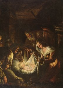 Aanbidding der Herders, 1588-90 door Francesco Bassano
