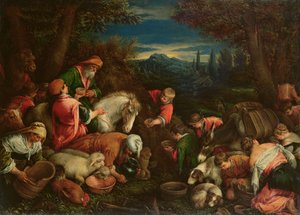 Jacob en Laban bij de Bron, 1590 door Francesco Bassano