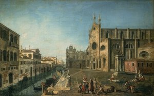 Gezicht op Venetië met de kerk Santi Giovanni e Paolo. Ca. 1735-1740 door Francesco Albotto