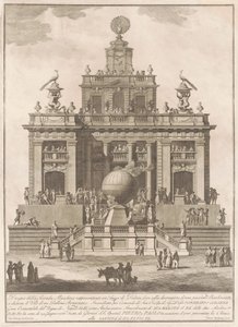 De Seconda Macchina voor de Chinea van 1785: Een plezierpaleis met een luchtballon, 1785 door Francesco Barbazza