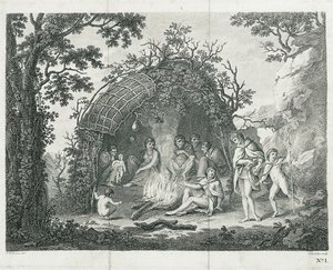 Een uitzicht op de Indianen van Terra del Fuego in hun hut door Francesco Bartolozzi