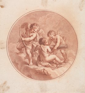 Drei Cupidos mit Bögen und Pfeilen und zwei Tauben door Francesco Bartolozzi