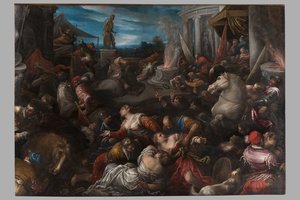 De roof van de Sabijnse maagden door Francesco Bassano