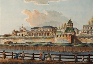 Uitzicht op het Winter Kremlin Paleis vanaf de Moskva-rivier, 1780s door Francesco Camporesi