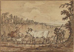 Herder die een Rivier Oversteekt door Francesco Casanova