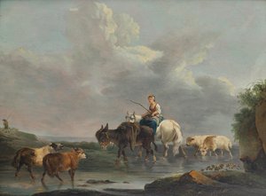 Herderin bij de beek door Francesco Casanova