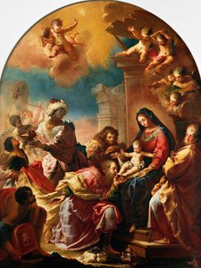 Aanbidding der Wijzen, door Francesco Conti, Kerk van St. Maria van de Tenhemelopneming in Montedomini, Florence, Toscane, Italië door Francesco Conti