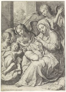 Maria en het slapende Christuskind omgeven door engelen door Francesco Cozza