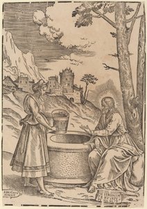 Christus en de Vrouw van Samaria door Francesco Denanto after Girolamo Pennacchi