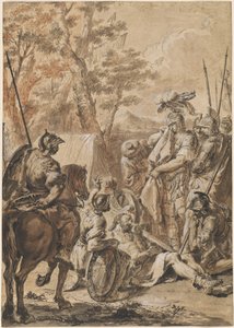 Alexander de Grote voor het lijk van Darius door Francesco Fontebasso