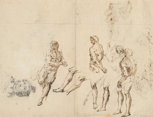 Hoofd van een Vrouw en Studies van een Mannelijk Naakt [verso] door Francesco Fontebasso